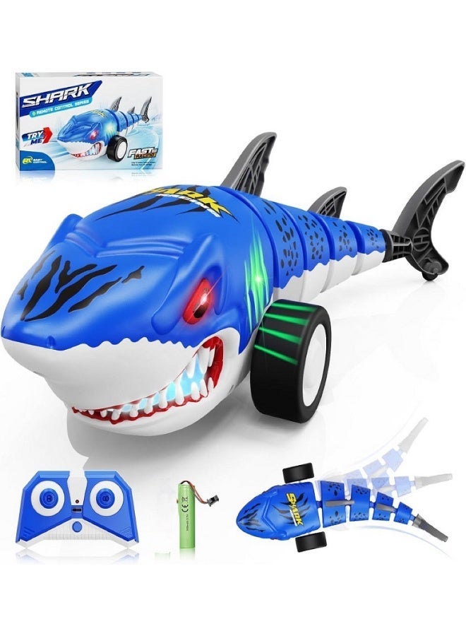 Shark Remote Control Car for Boys, 2.4Ghz Electric RC car with Glowing Light and Flexible Tail,Rechargeable Robot Shark Toys with Swing and Straight Mode, Hobby Shark Toys for Kids - Image 1
